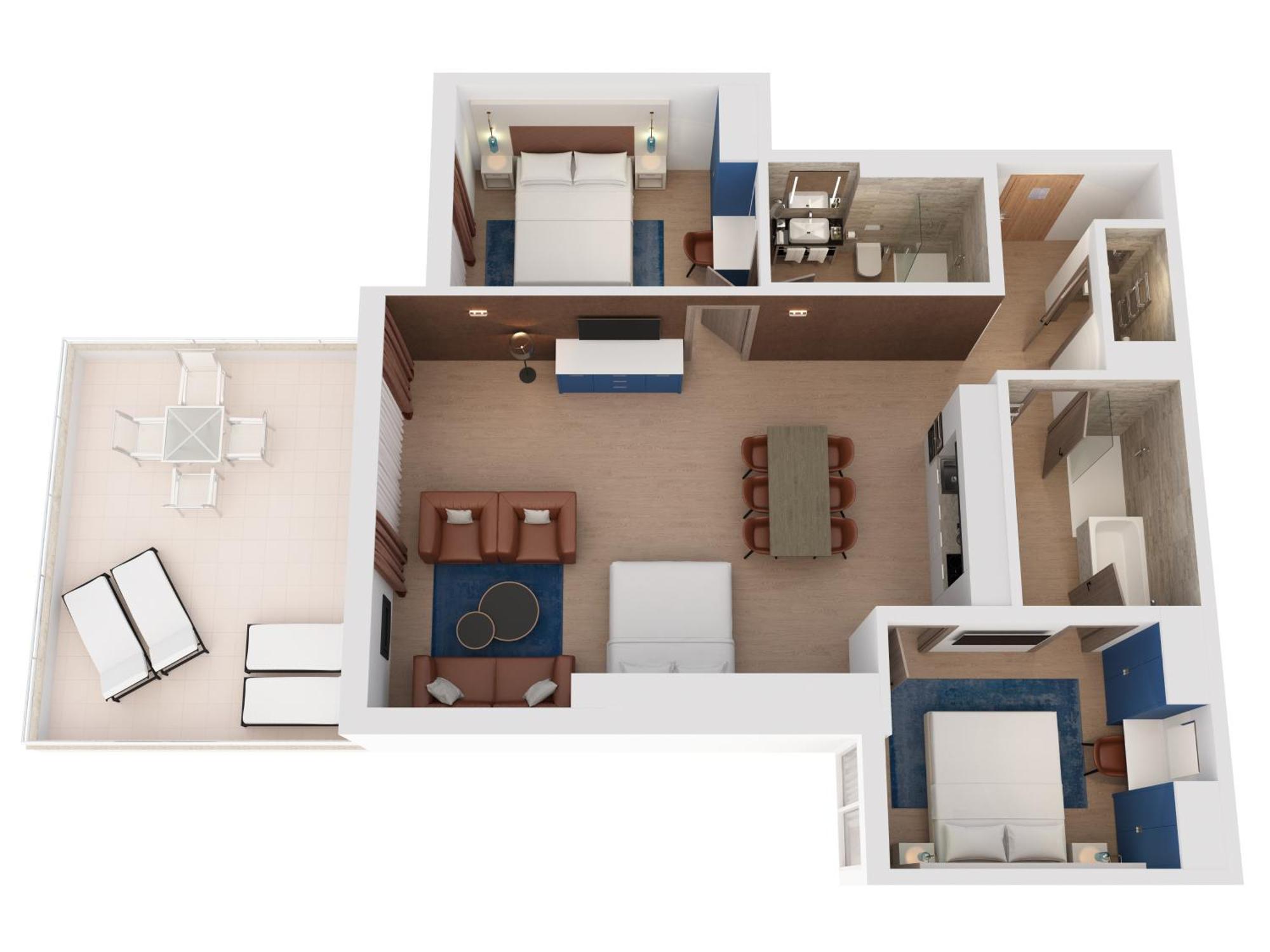 Hilton Rijeka Costabella Beach Resort And Spa Rum bild A floorplan of a typical two-bedroom suite