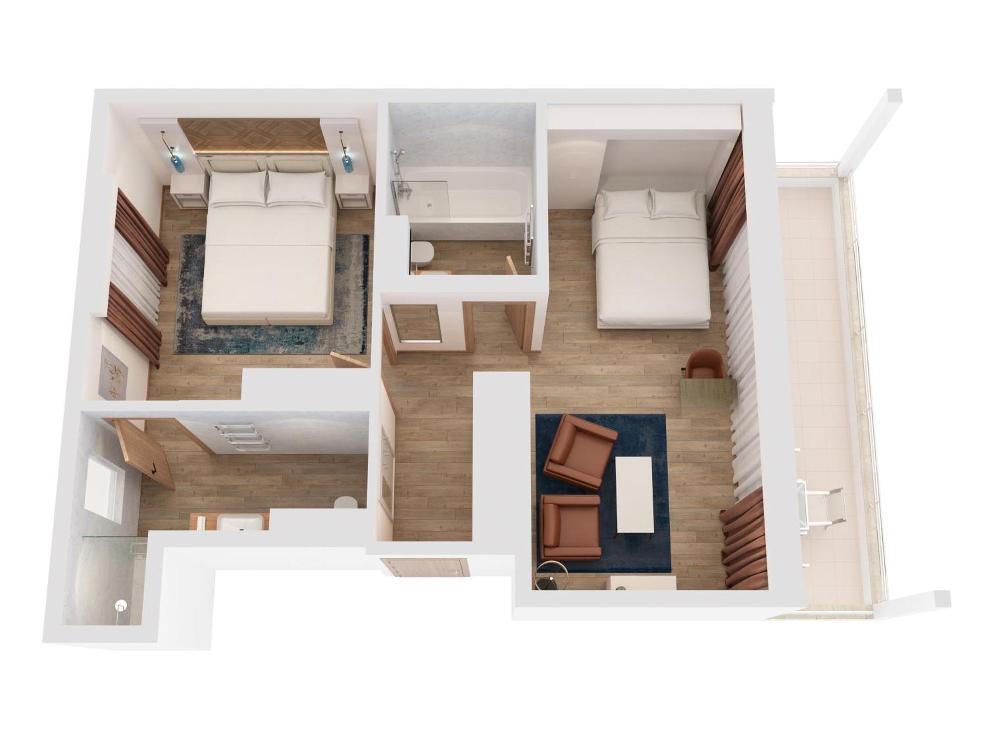 Hilton Rijeka Costabella Beach Resort And Spa Rum bild 3D floor plan of a hotel room